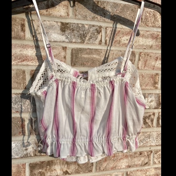 Aeropostale Coquette White and Pink Stripe Cotton Lace Top - Picture 4 of 6